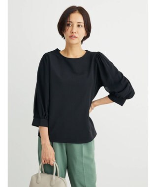 Green Parks 袖異素材使いリップルプルオーバー Black