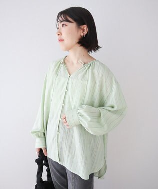 Green Parks ドロストネックシアーストライプチュニック Mint