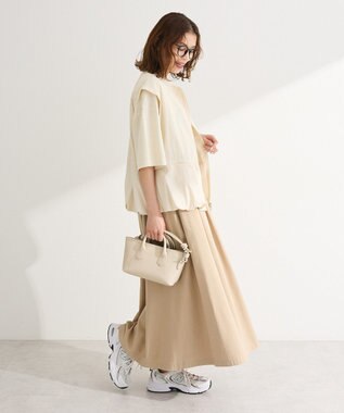 Green Parks 綿混やわらかタッチタックスカート Beige