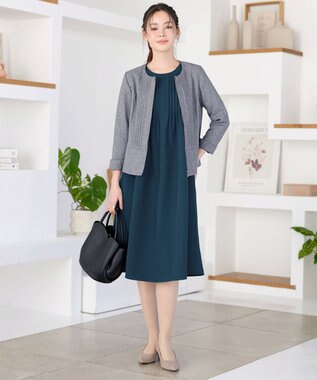 Tiaclasse L ピンタックノーカラージャケット グレー