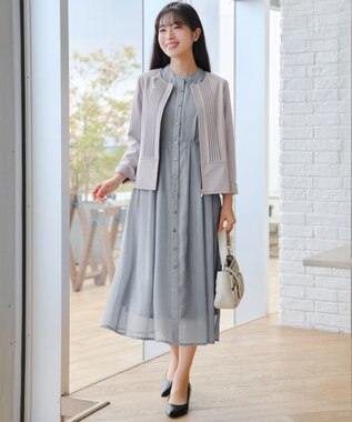 Tiaclasse L ピンタックノーカラージャケット グレージュ