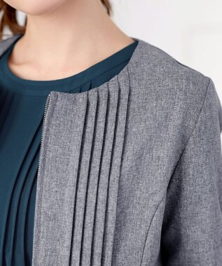 Tiaclasse L ピンタックノーカラージャケット グレー