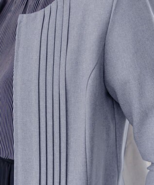 Tiaclasse L ピンタックノーカラージャケット サックスグレー