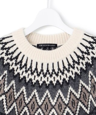 23区 【洗える】ジャガード クルーネック ニット ベージュベース