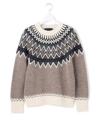 23区 【洗える】ジャガード クルーネック ニット ベージュベース