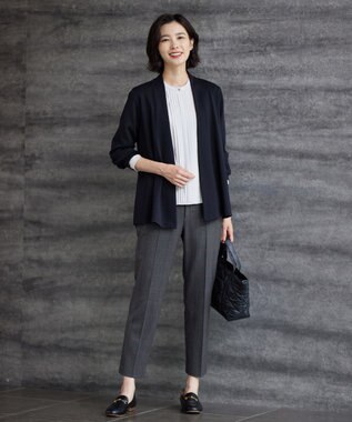 J.PRESS LADIES 【洗える】T/Rアルガンシルク チェック テーパード パンツ ブラウン系3