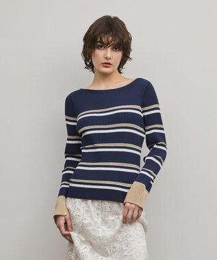 GRACE CONTINENTAL ラメボーダーニットトップ ネイビー