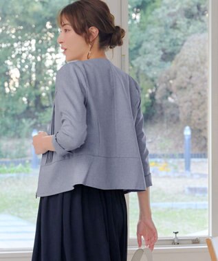 Tiaclasse L ピンタックノーカラージャケット サックスグレー