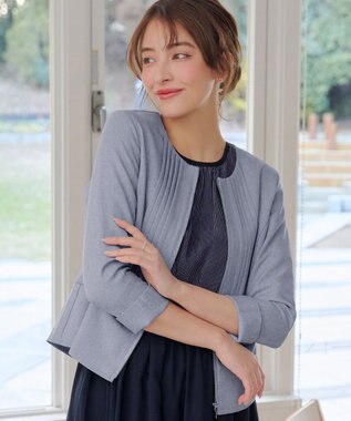 Tiaclasse L ピンタックノーカラージャケット サックスグレー