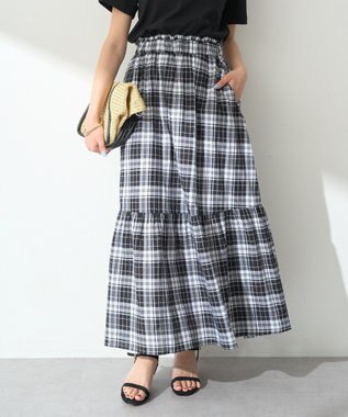 earth music&ecology クリンクルスカート Check Black