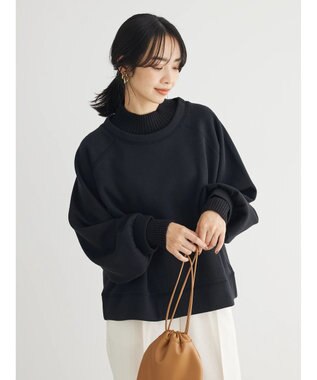 Green Parks 裏起毛ニットリブドッキングプルオーバー Black