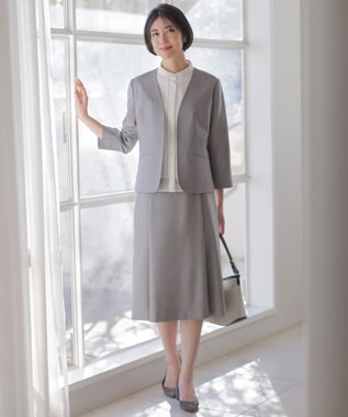 J.PRESS LADIES L 【定番人気・セットアップ対応】OXIJEWEL ストレッチ ノーカラー ジャケット グレー系