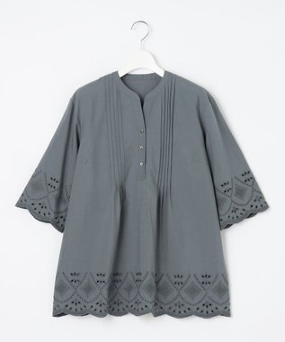 J.PRESS LADIES S 【洗える】 セルロース刺繍 ブラウス ターコイズブルー系