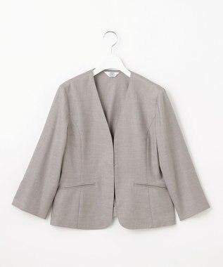 J.PRESS LADIES 【セットアップ対応・洗える・UVケア・速乾】 OXIJEWELストレッチ ノーカラー ジャケット ライトグレー系