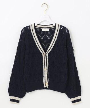 ANY SIS 【洗える】透かし編みニット カーディガン ネイビー