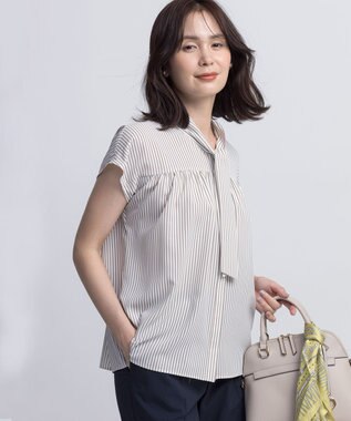 組曲 ライトデシンボウタイ ブラウス ベージュストライプ系1
