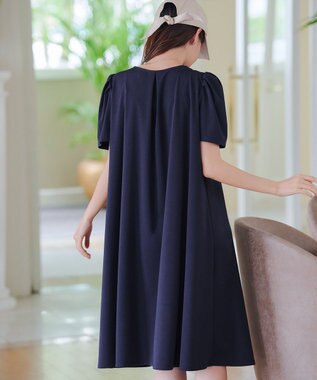 Tiaclasse L 【洗える】カットソーフレアAラインワンピース ネイビー