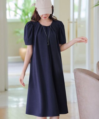 Tiaclasse L 【洗える】カットソーフレアAラインワンピース ネイビー