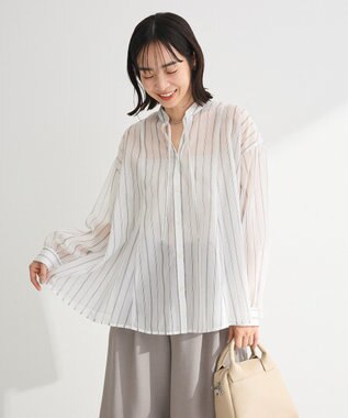 Green Parks フレアラインスキッパーブラウス Stripe