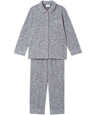 une nana cool 【綿混】カジュアルスラブツィード 長袖開襟パジャマ サックスブルー系