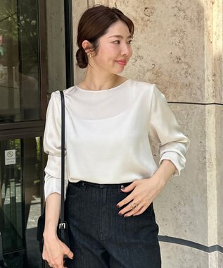 UNFILO サテン レイヤードブラウス エクリュ