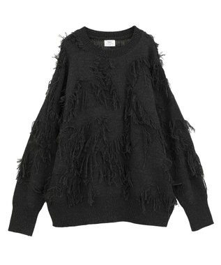 YECCA VECCA スター柄フリンジルーズニット Ivory