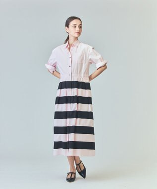 GRACE CONTINENTAL ボーダーコンビシャツワンピース ピンク
