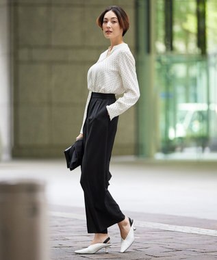 ICB 【人気のため新柄追加・洗える】Back Satin Amunzen キーネック長袖ブラウス ドット柄系