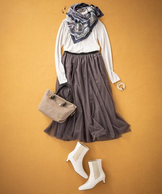 23区 【洗える】ソフトチュール スカート グレー系