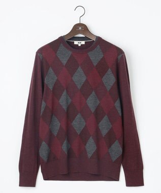 JOSEPH ABBOUD 【滑らかな肌触り/洗える】 エクストラファインメリノアーガイルクルーネック  ニット ワイン系7