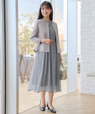 Tiaclasse L ピンタックノーカラージャケット グレージュ