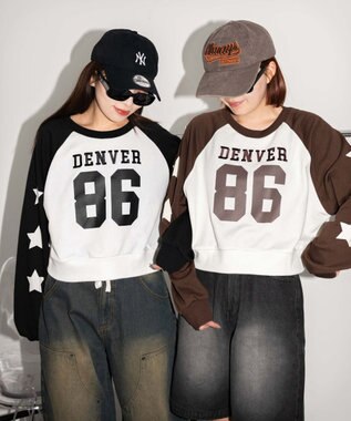 WEGO スターナンバリングラグランスウェット ブラウン