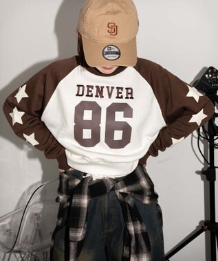 WEGO スターナンバリングラグランスウェット ブラウン