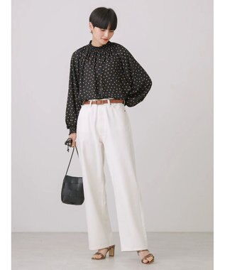 AMERICAN HOLIC ギャザーラグランサテンブラウス Dot Black