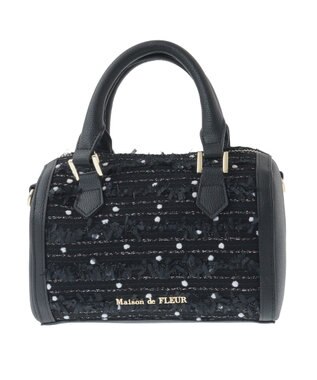 Maison de FLEUR LINTONツイード2Wayミニボストンバッグ Black