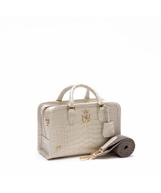 A.D.M.J. 【牛革】クロコ型押しヘリ巻きボストン23cm ホワイトパーライズ