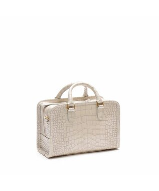 A.D.M.J. 【牛革】クロコ型押しヘリ巻きボストン23cm ホワイトパーライズ