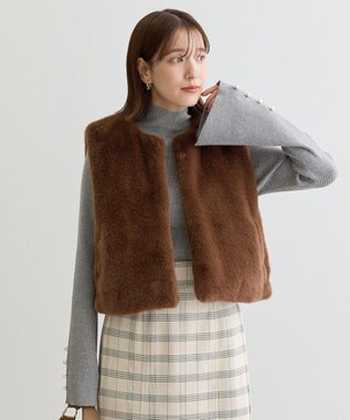 Green Parks ・ｓｗｉｎｇ　ｂｙ　袖パールボタンハイネックニット Gray Mixture