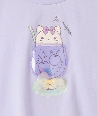 ANY KIDS シャラシャラ ビーズ入り Tシャツ サックスブルー×ネコ