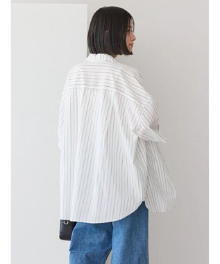 AMERICAN HOLIC 接触冷感＋ＵＶカットＷポケットＢＩＧシャツチュニック Stripe Ivory