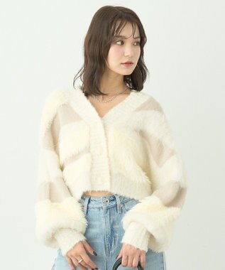 earth music&ecology フェザーミックスインターシャカーディガン Ivory