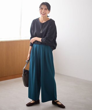 ANY 【ウエストゴム】２タックジョーゼットワイドパンツ ネイビーブルー