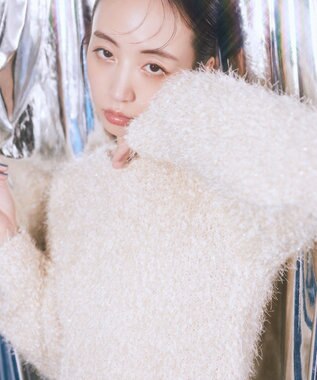 earth music&ecology ポンポンヤーンラメニットプルオーバー Ivory