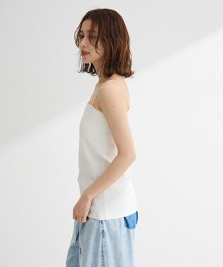 Green Parks カップ付ラメリブベアトップ Off White