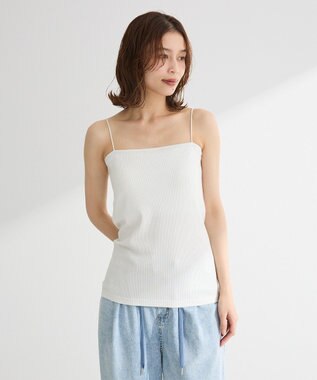 Green Parks カップ付ラメリブベアトップ Off White