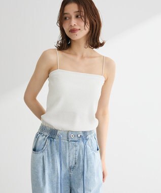 Green Parks カップ付ラメリブベアトップ Off White