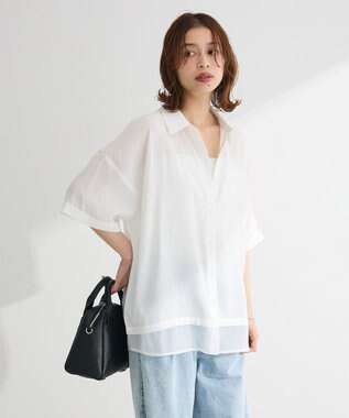 Green Parks カップ付ラメリブベアトップ Off White