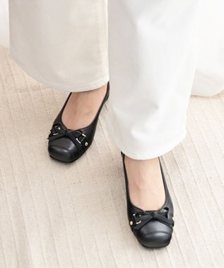 Pointer 日本製 本革リボン付きパンプス ブラック×ブラック