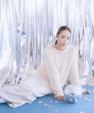 earth music&ecology ポンポンヤーンラメニットプルオーバー Ivory