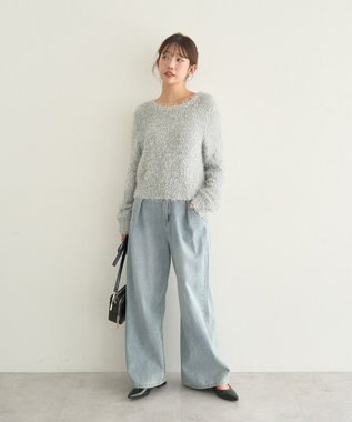 earth music&ecology ポンポンヤーンラメニットプルオーバー Grayish Blue